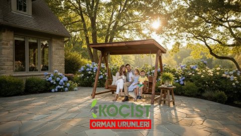 Ahşap Salincak 4 Kisilik Oval Golgelikli